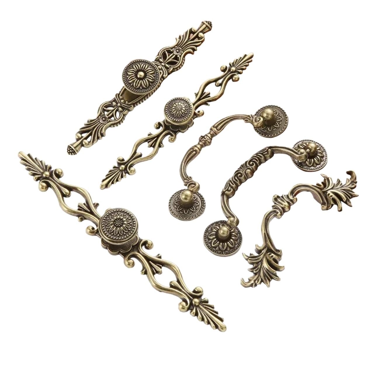 Qvorlth Vintage Cabinet Pulls 6pcs Antique Cabinet Knob Cupboard Drawer Hardware Zinc Alloy Retro Bronze Closet Dresser Furniture Handle Kitchen Handles(8123 160mm)