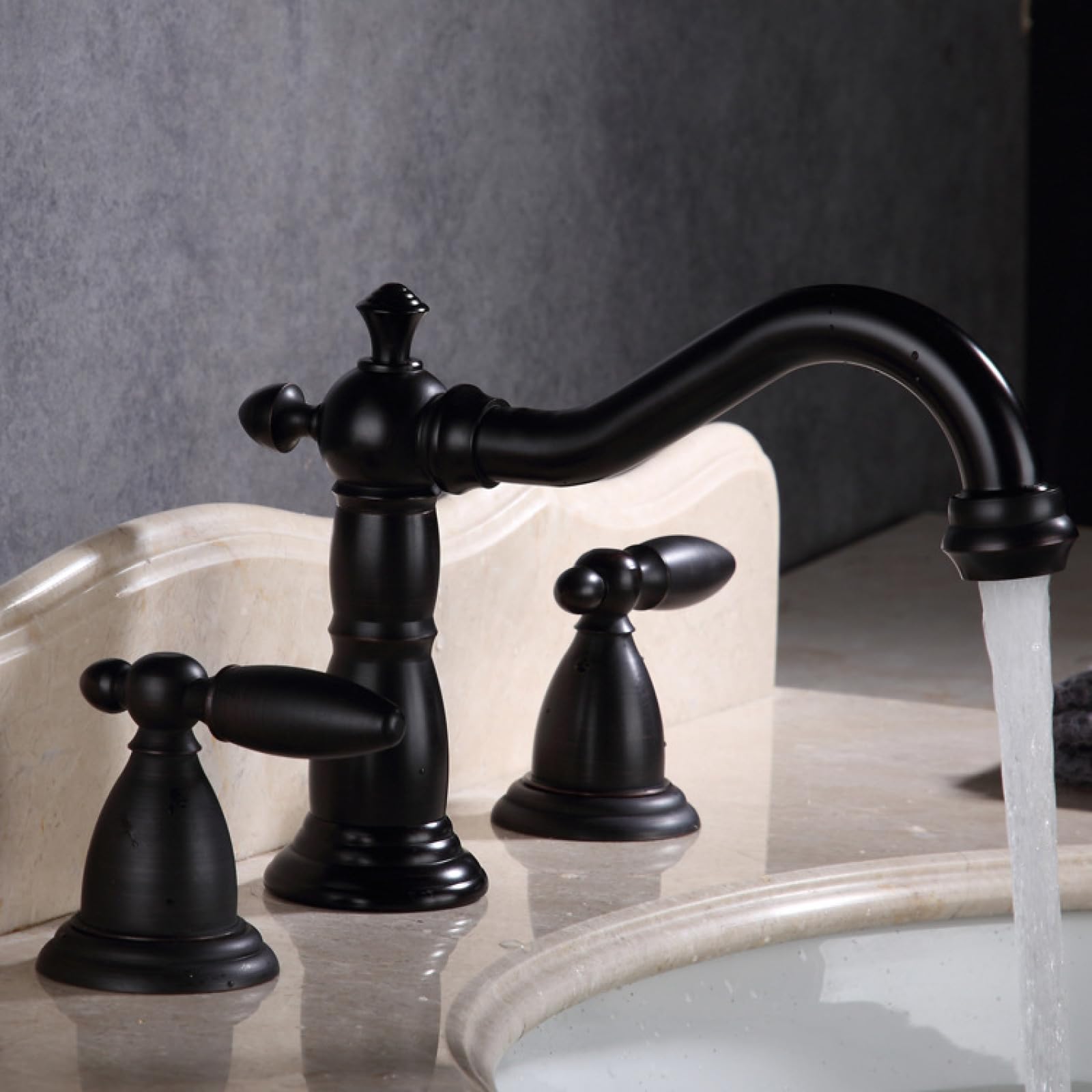 Fanjubei Black And Ancient Bathroom Brass Split Three-Hole Faucet, Black Antique Style