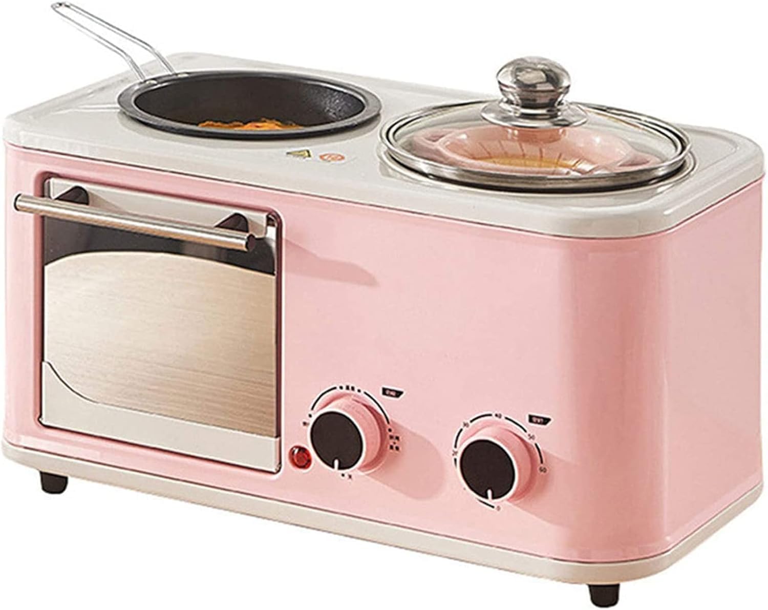 Macchina per La Colazione Multifunzione, Mini Forni 3 in 1 con Grill Elettrico E Doppia Piastra, Stazione per La Colazione in Famiglia per La Cottura