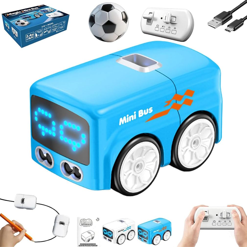 Magic Mini Rc Bus, 2026 Verbessertes RC-Fernsteuerungs-Sensor-Auto mit Gestensteuerung, automatischer Ausweichfunktion für Fahrzeuge,Patrouillenlinien-Fahrspielzeug mit 5 Modi,2.4GHz RC Autos (Blau)