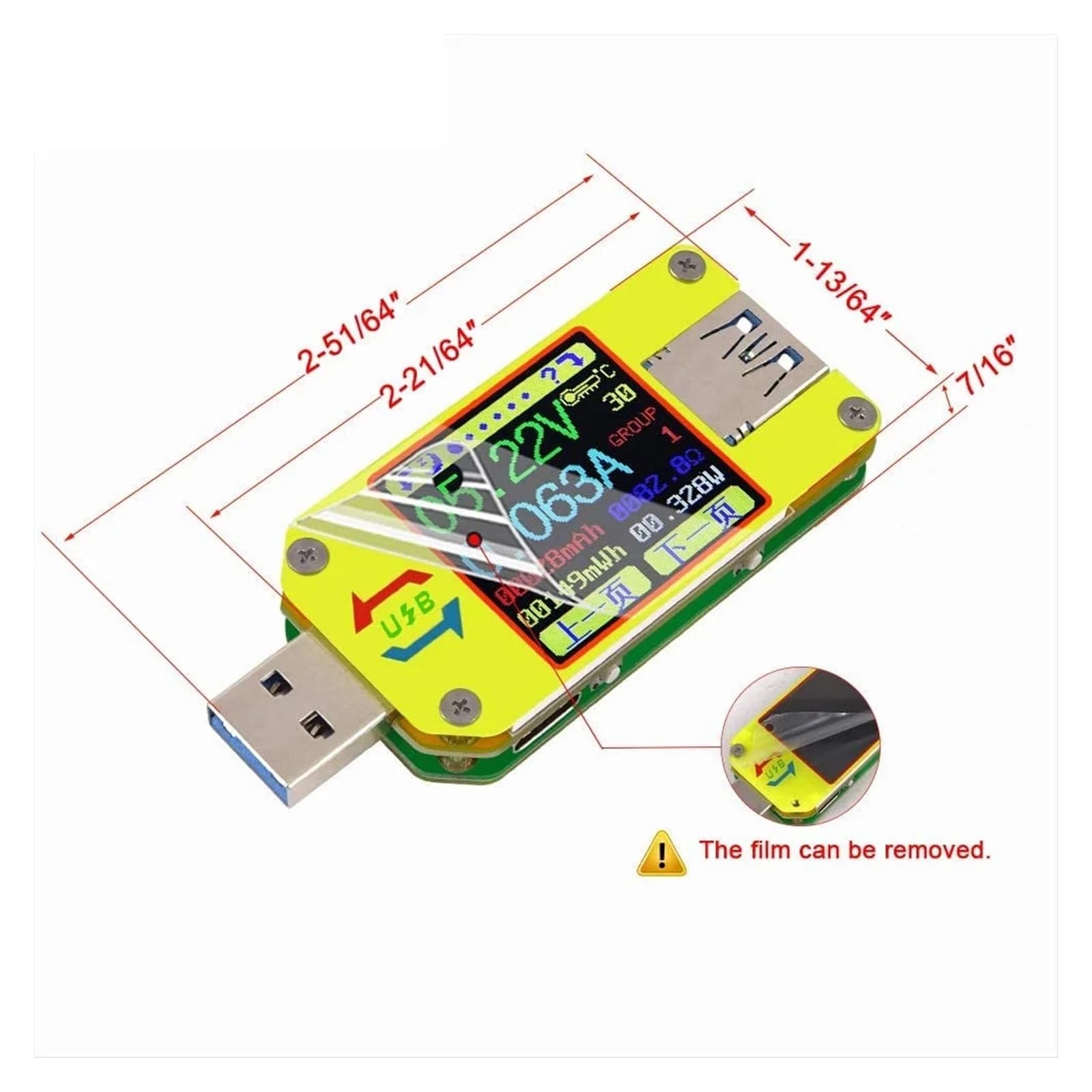 UM34/UM34C USB 4-24V DC Voltmeter Amperemeter mit Farbbildschirm, Typ-C multifunktionaler Spannungs- und Stromtester Für Ladetests(UM34C)