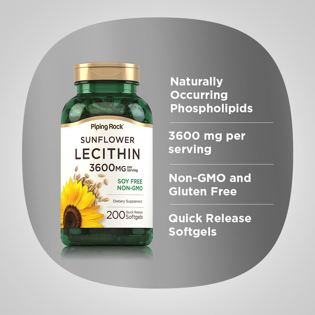 Piping Rock Sunflower Lecithin | 3600 mg | 200 Softgel Capsules — Amazon image 4