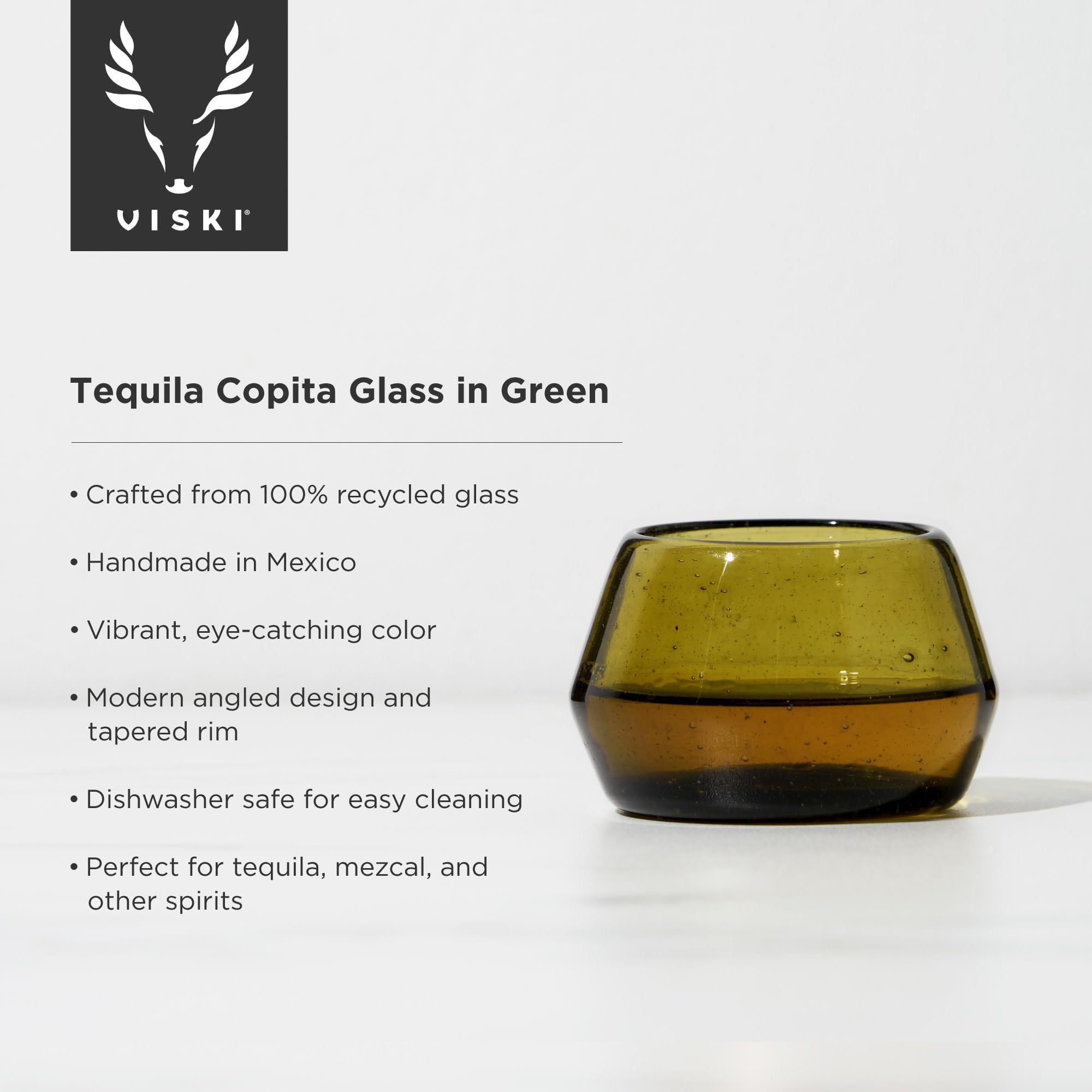 Viski Tasting, Recycled Mexican Glassware, Copita Tequila, Mezcal Glasses 5oz Green Set of 1