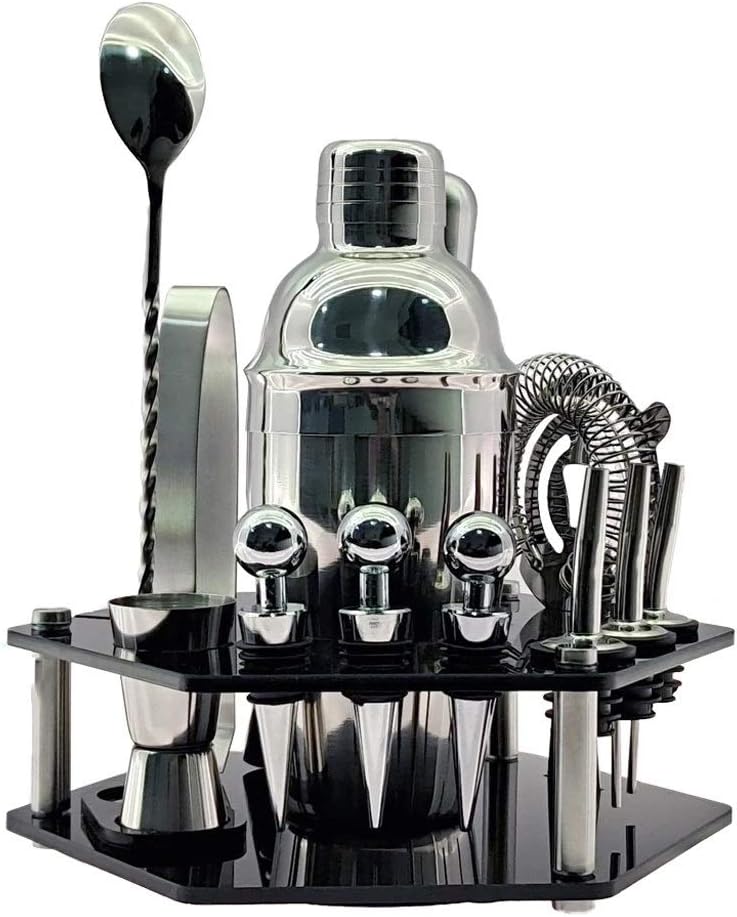 Kit 14-Piece Cocktail Shaker Set Whirl Hexagon Bracket Home DIY Suit for Mixed Drinks Martini Bar Tool Stainless Steel(75cm)