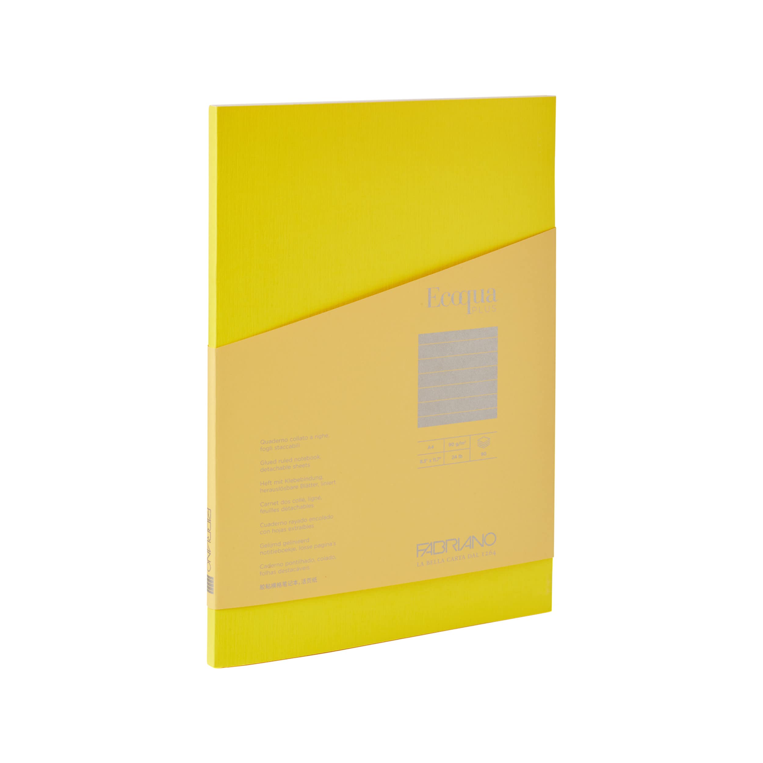 Fabriano Ecoqua Plus Glue-Bound Notebook, 8.3" x 11.7", A4, Lined, Yellow