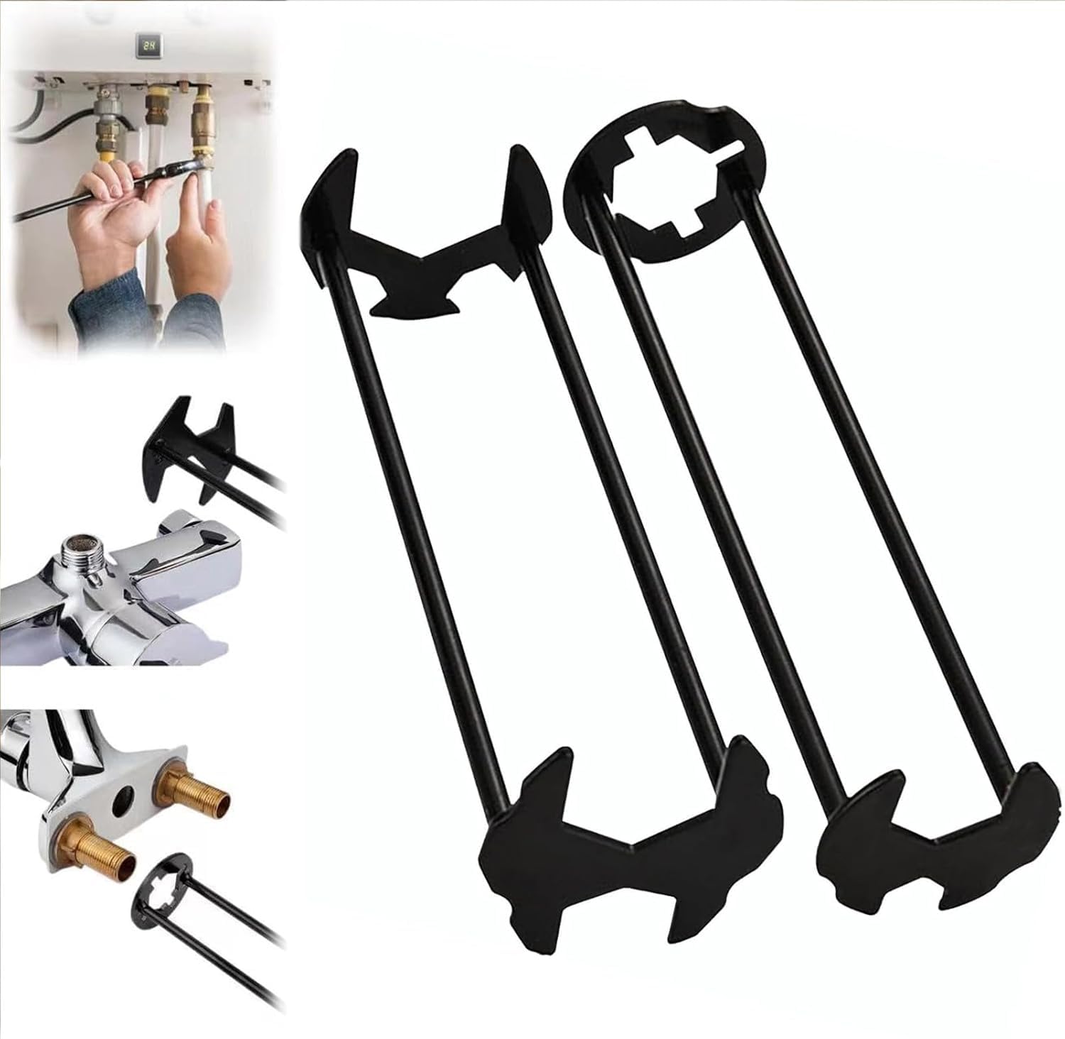 Photo 1 of 2 Pcs Multifunctional Sink Wrench, 2026 New Sink Wrench Faucet Tool Plumbing Tool, Under BasinSink FaucetWrench Tight Spaces for Kitchen and Bathroom