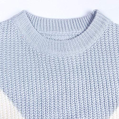 shermie Womens Sweaters Colorblock Stripe Pullover Long Sleeve Crewneck Knitted Sweaters (Grey/Off-White/Pink) Small