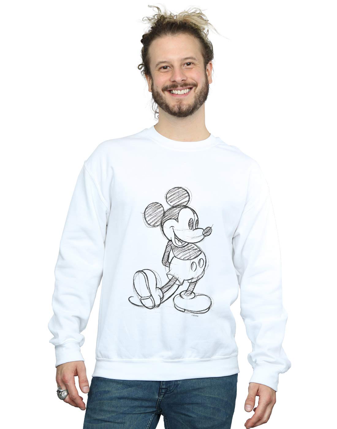 Absolute Cult Men's White Disney Mickey Mouse Sketch Kick Sweatshirt Small