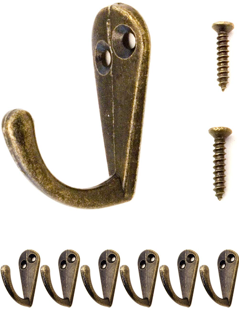 FUXXER® Antique Hook, Coat Hook, Towel Hook Clothes Hook, Iron Hook Brass Bronze Design, Vintage Country House Retro, Set of 6