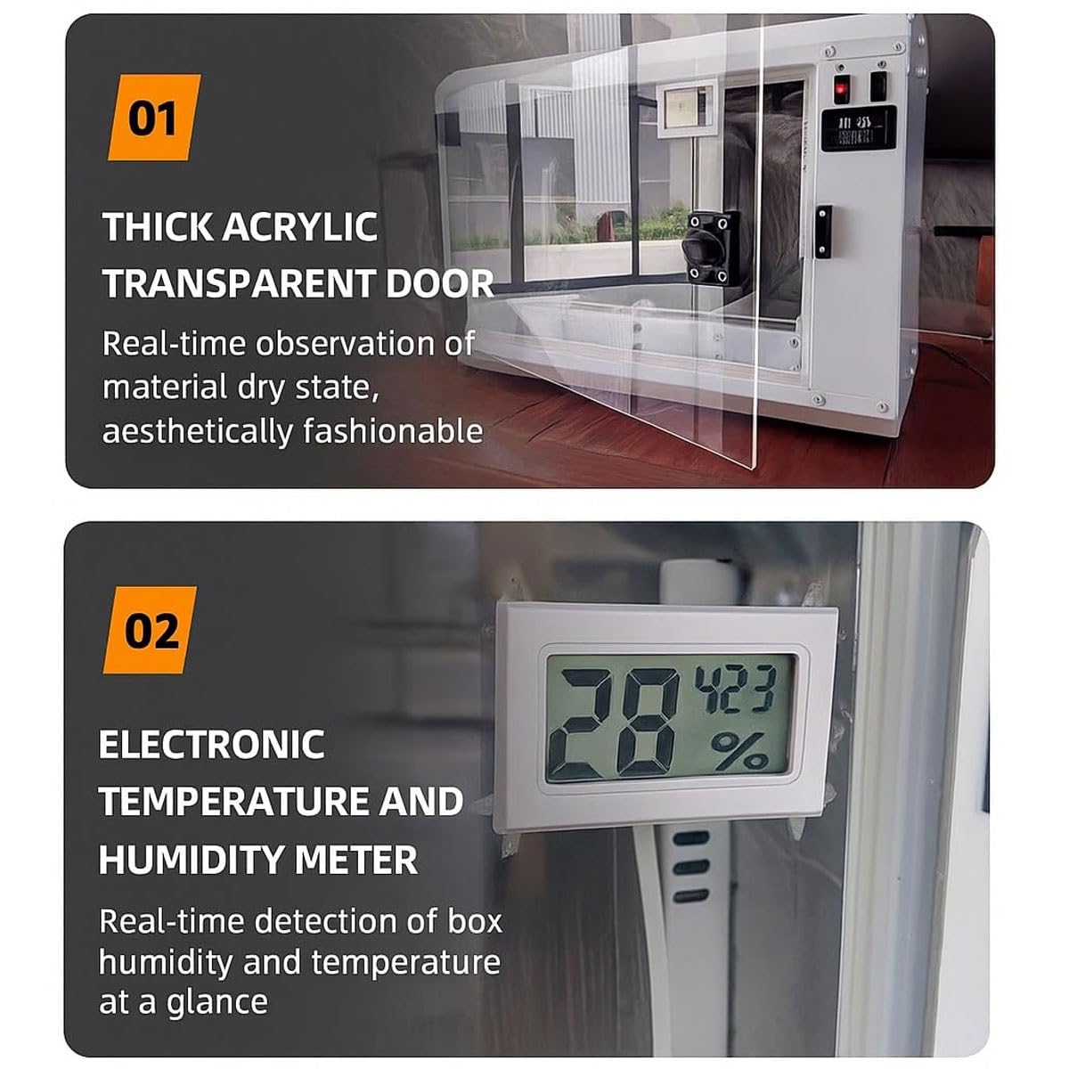 Suszarka do filamentów do drukarek 3D, suszarka do filamentów na 4 szpule z termometrem/higrometrem,regulacja temperatury w zakresie 0-70°C, do materiałów PLA PETG ABS o grubości 1,75 mm/2,85 mm