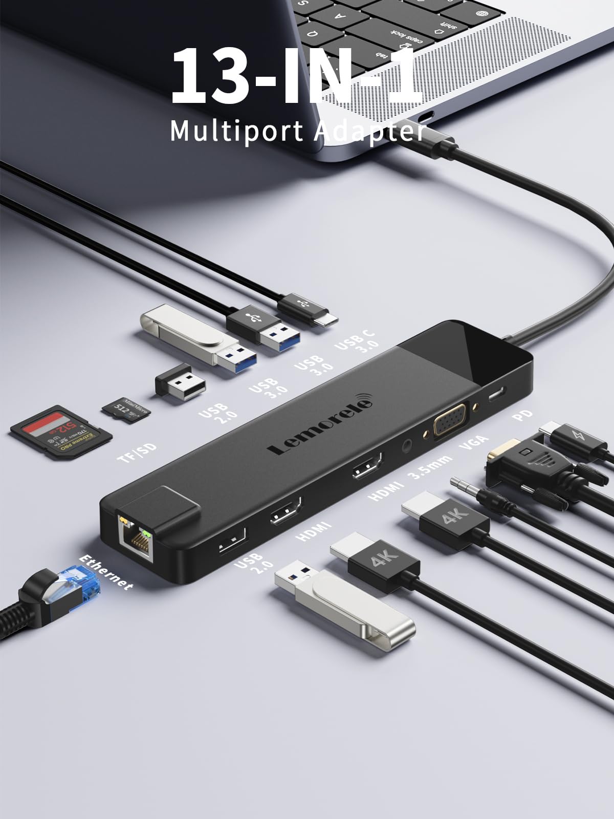(Lemorele Aggiornata) 3*Display Docking Station USB C Hub 2 Hdmi 4K, Gigabit Ethernet, 4*USB-A, USB-C, PD100w, SD TF, VGA, Audio 3.5mm, 1000M Rj45 Lan Dock Dual Monitor Multiporta Adattatore MacBook
