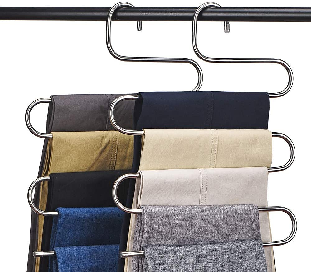 5 Layers Stainless Steel S Shape Multifunctional Clothes Hangers Pants Storage Rack Cloth Holder Multilayer Storage Cloth Hanger (1)