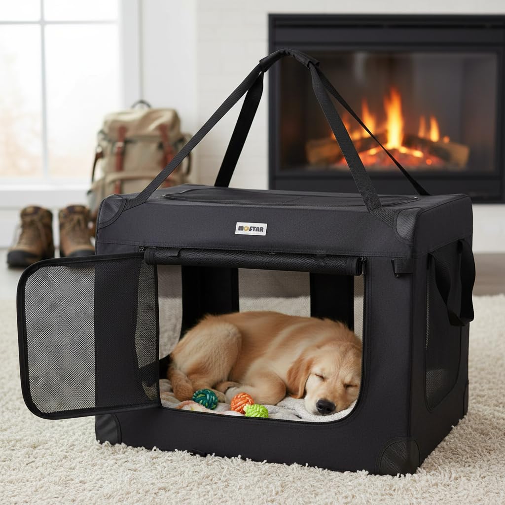 Melko Hundebox Hundetransportbox faltbar Transportbox Katze 82x58x58 cm | wasserabweisendes Oxford-Gewebe, Netzfenster zur Belüftung, waschbares Bodenpolster, Tragegriff, für Auto und Reisen