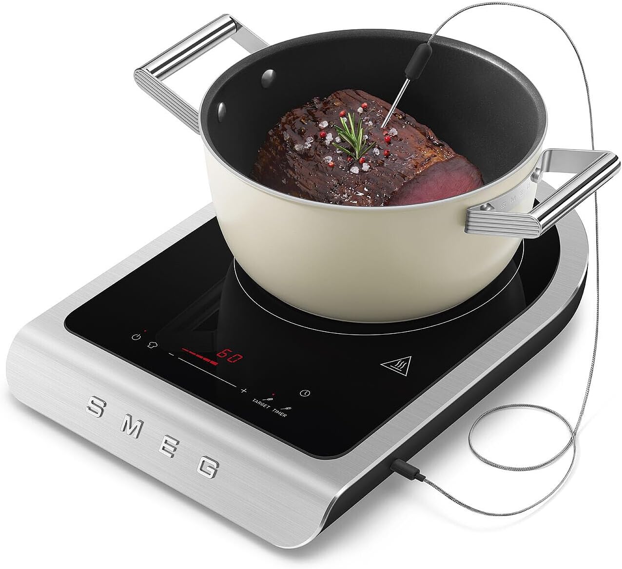 SMEG 1800W Portable Induction Cooker – Collezione Collection | Single-Burner Induction Hob with Probe, 9 Power Levels + Boost, Touch Controls — Travel/RV/Compact Kitchen-Black