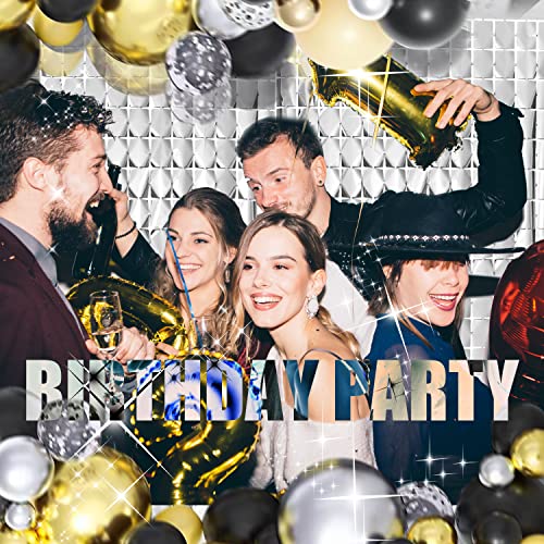 Image of PADELO Silver Shimmer Wall Backdrop, Square Backdrop Curtain,2Pcs 3.3x6.6 Feet Silver Streamer Backdrop for Party Decorations