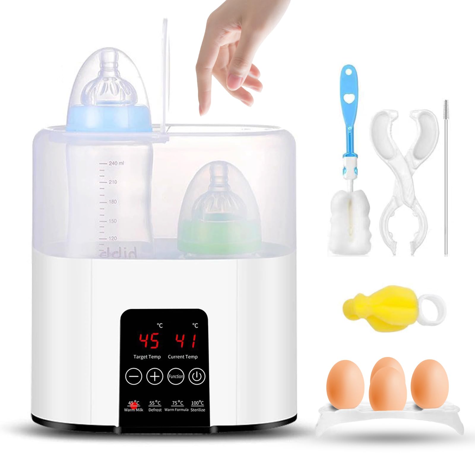 Chauffe-Biberon Électrique 4 en 1, Chauffage Rapide et Précis, Écran LCD avec Réglage de Température, Compatible Lait Maternel et Lait Infantile, Stérilisation et Maintien au Chaud (Blanc)
