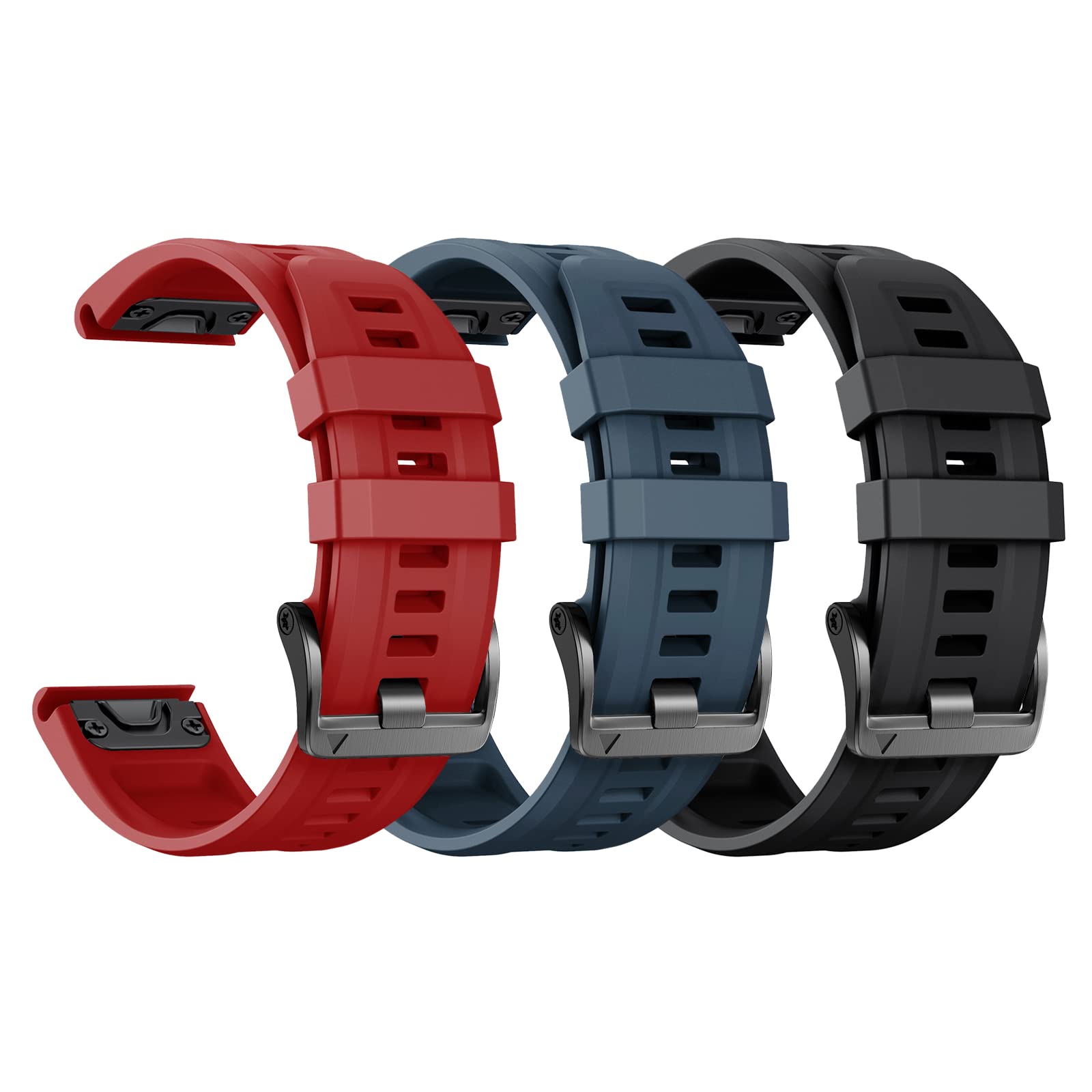 ANCOOLCompatible with Fenix 7X Bands 3-Pack, 26mm Easy-fit Silicone Watch Strap Wristbands Replacement for Garmin Fenix 6X/Fenix 5X/Fenix 5X Plus/Fenix 7X Pro