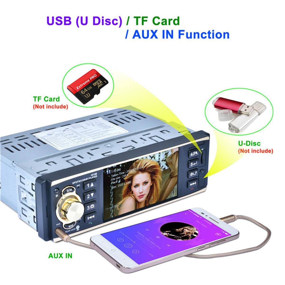 4.1 cal 1 Din Radio samochodowe Audio Stereo 1Din USB Radio AUX FM Stacja Bluetooth z kamer? cofania Pilot zdalnego sterowania