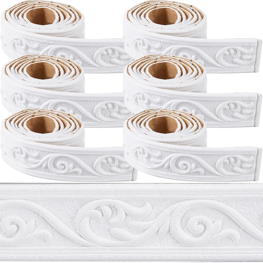 CRASPIRE Peel and Stick Crown Molding Foam Trim - 532in x 2in White 3D Flexible Self-Adhesive Wallpaper Border for Walls, Doors & DIY Decor