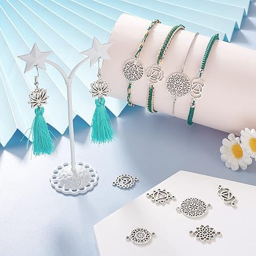 Miniatura 3 de Pandahall - Colgantes de aleación de corazón de estilo tibetano (100 unidades), Plástico Plata, Aleación.