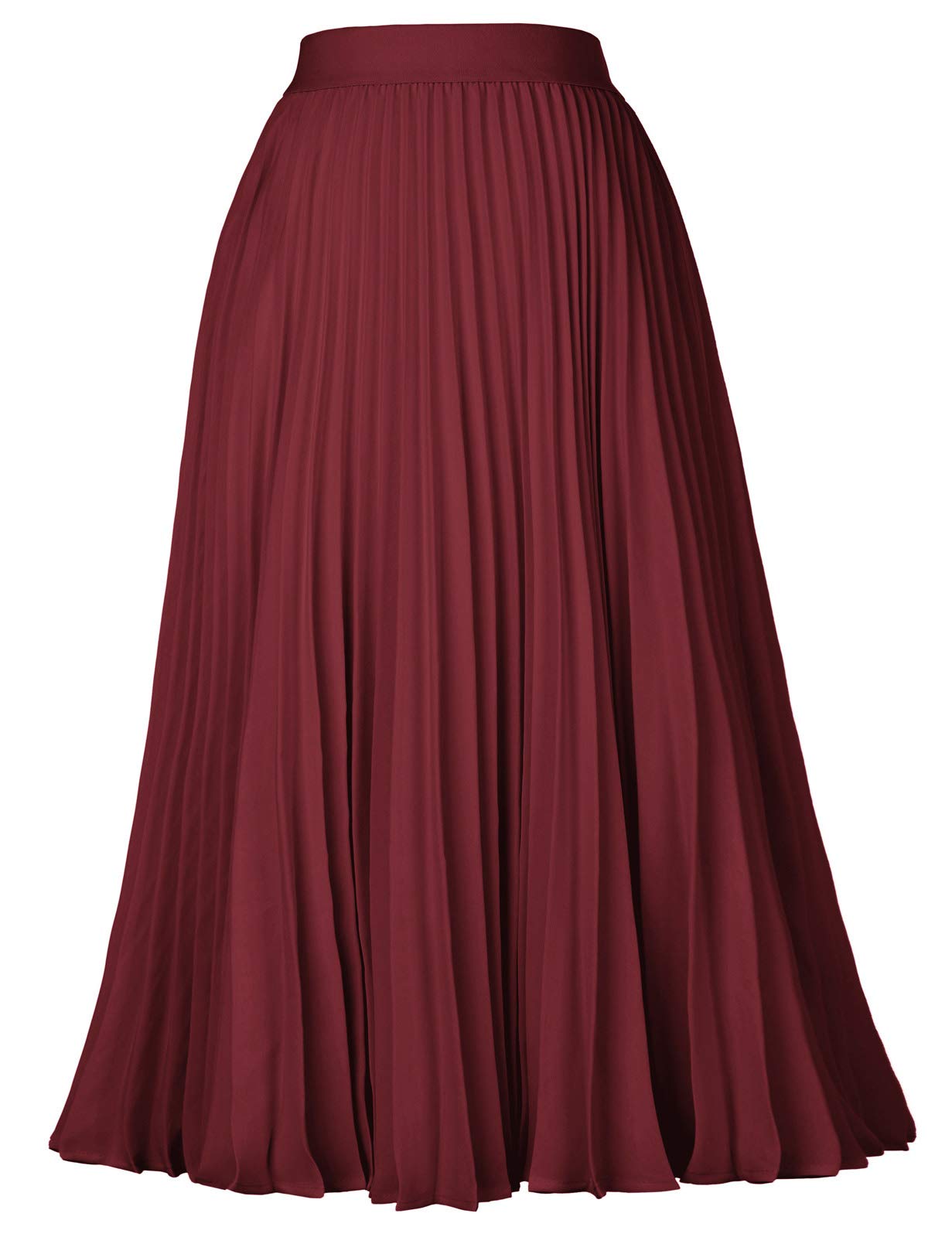 Kate Kasin Women's Pleated Flared Elastic A-line Skirt Wear Work Dark Wine Size L KK659-30