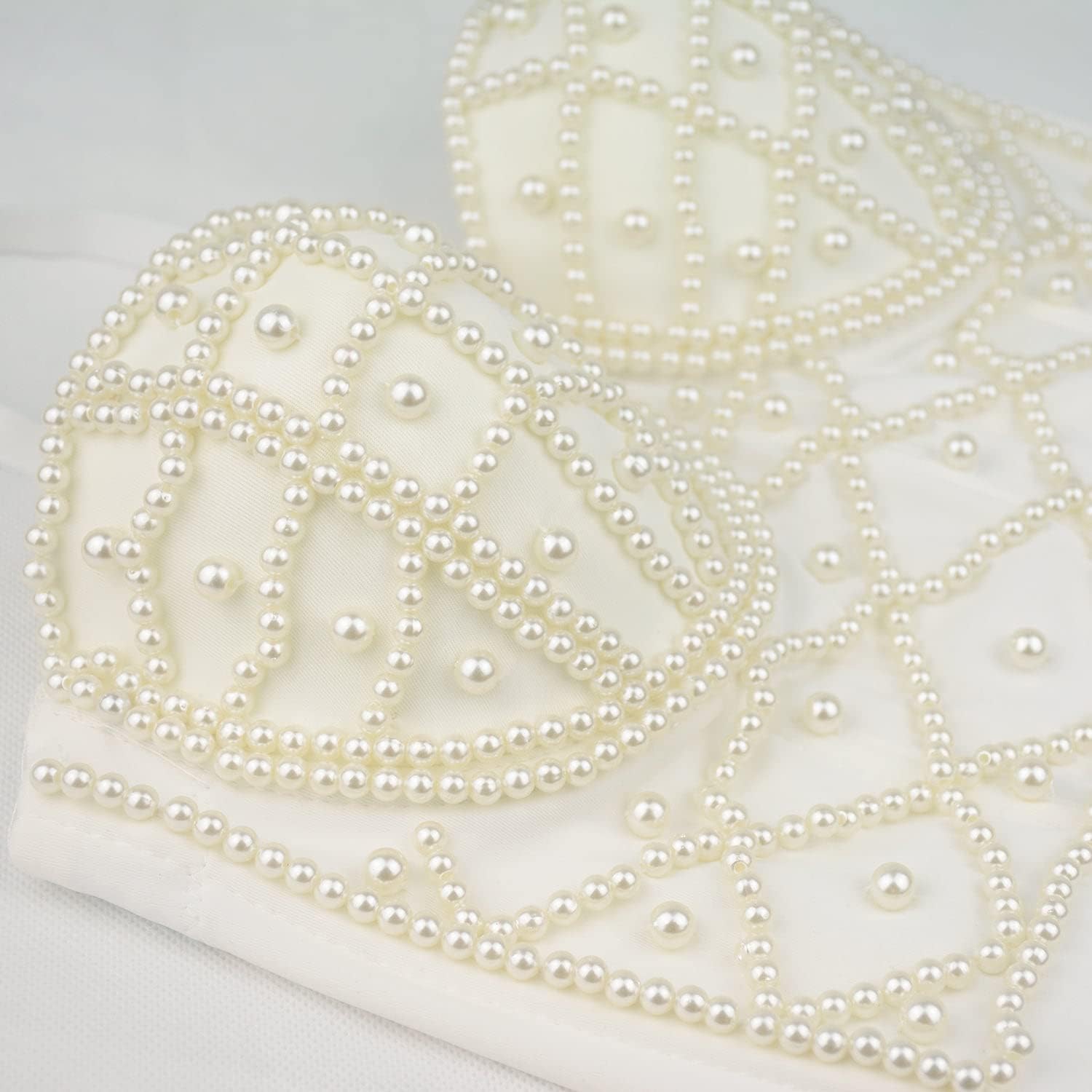 ELLACCI Sexy Pearls Beaded Bustier Corset Crop Top Club Party Cage Bra White - Image 4