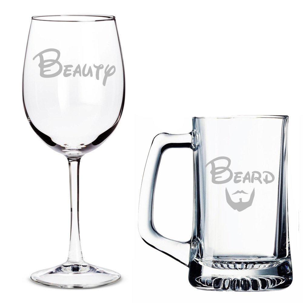 Beauty Wine Glass and Beard Beer Mug Set