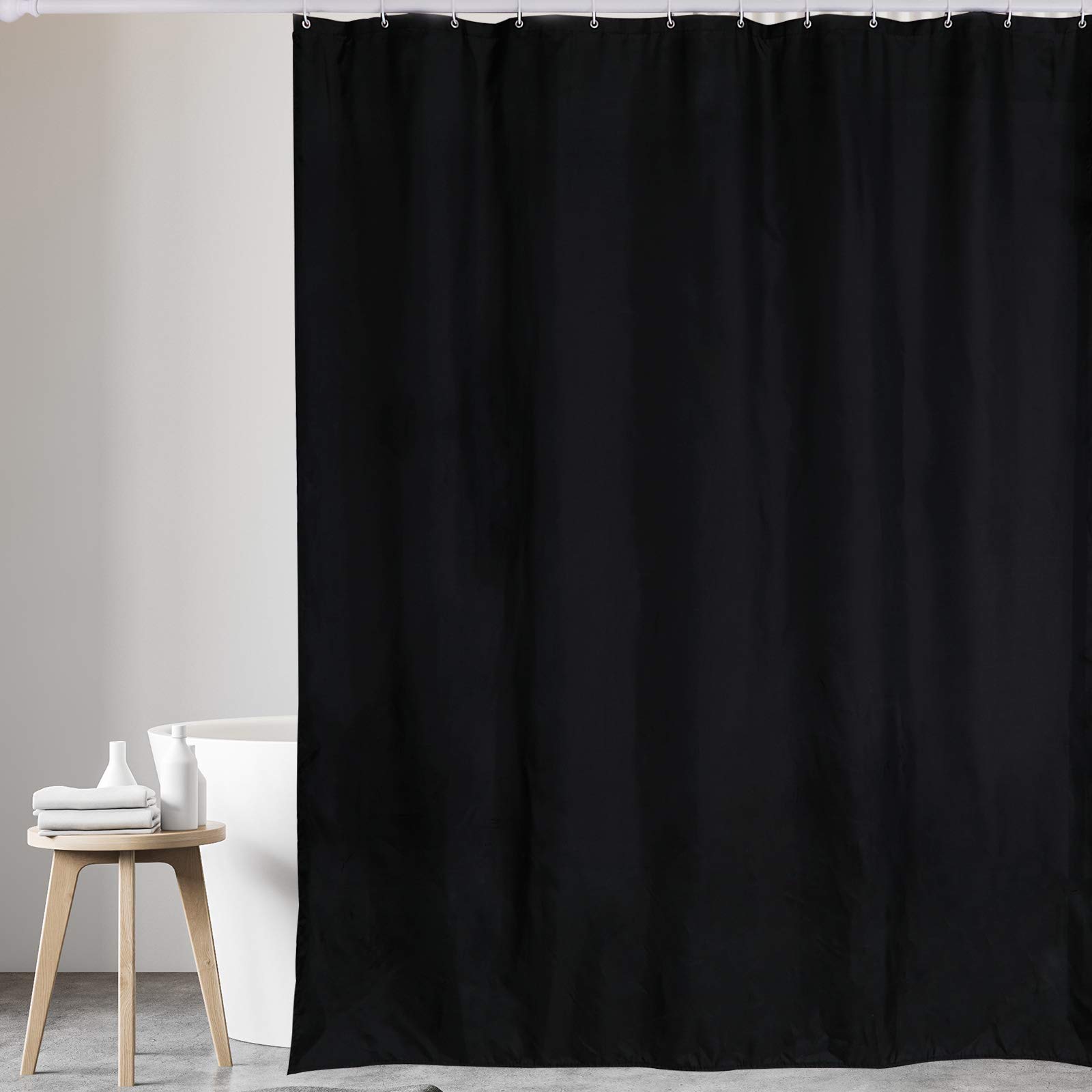 Twofishes Black Water Repellent Fabric Shower Curtain or Liner, 72
