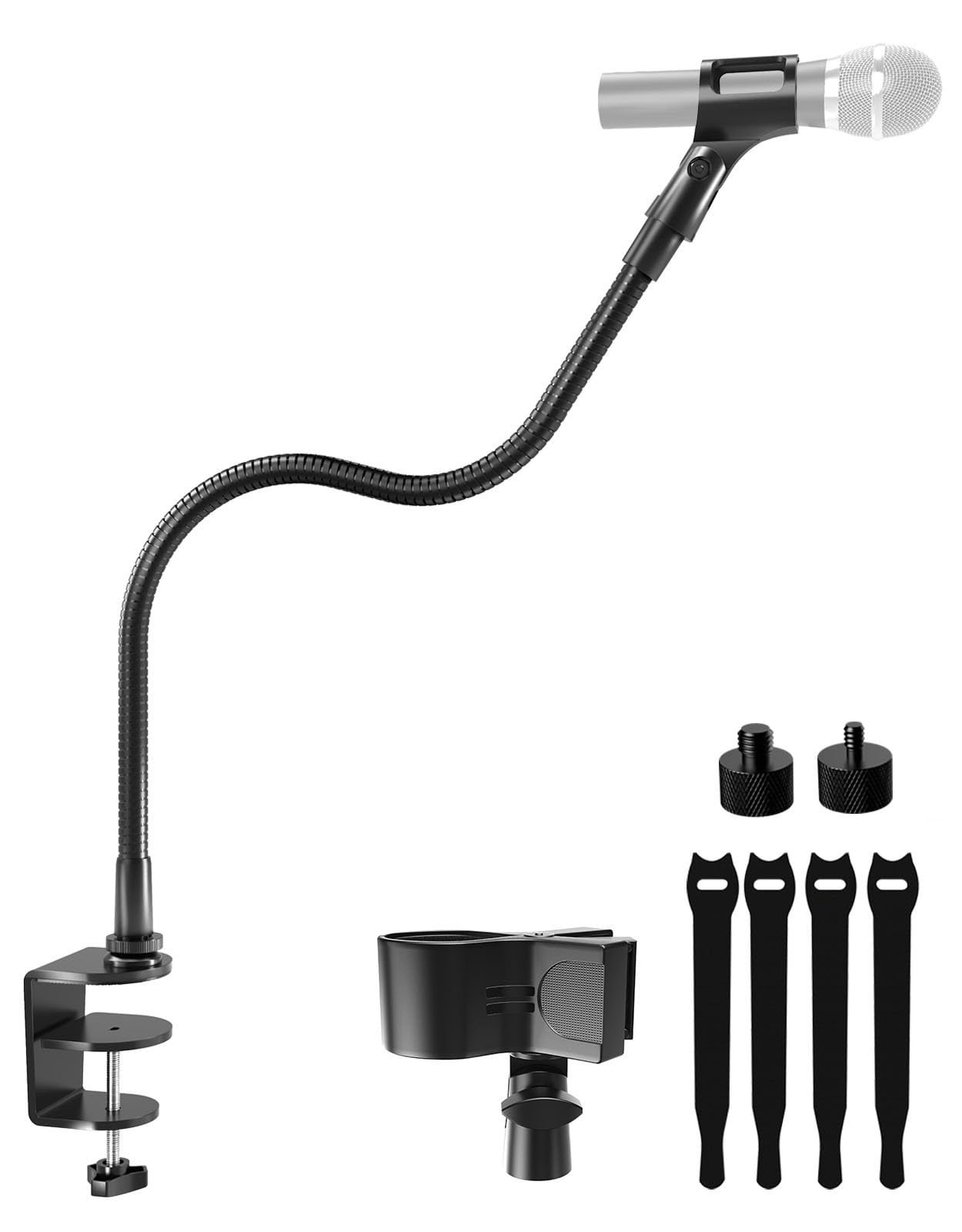 Etour 19-inch Gooseneck Microphone Stand with Desk Clamp, High Weight Capacity & Flexible Gooseneck Arm with 2 Mic Holders