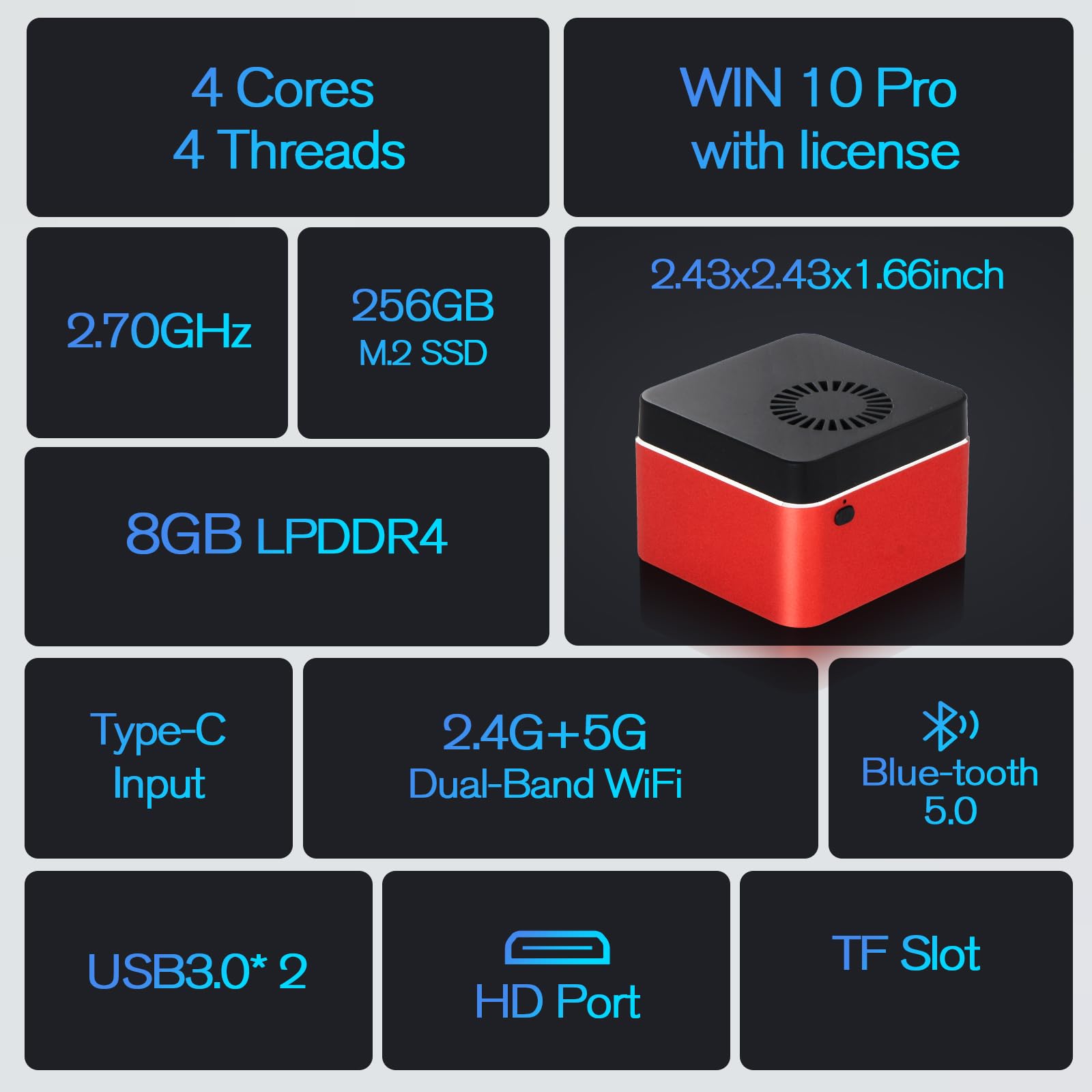 Sharevdi Mini PC Nuc Box, processeur Intel J4125 (jusqu'à 2,7 GHz) 4C/4T, 4K UHD/double bande WiFi5.0/BT5.0/USB3.0/HD/Type-C/TF Slot pour affaires, maison, école (256 Go) (8G Sharevdi Mini PC Nuc Box, processeur Intel J4125 (jusqu'à 2,7 GHz) 4C/4T, 4K UHD/double bande WiFi5.0/BT5.0/USB3.0/HD/Type-C/TF Slot pour affaires, maison, école (256 Go) (8G