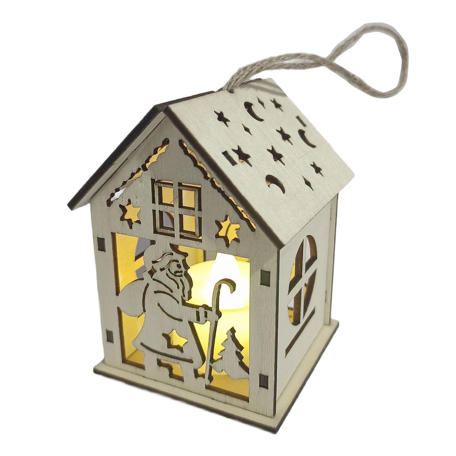 KAQNTUD LED Illuminated Wooden Christmas Hut, Hand-Painted, User-friendly Christmas Tree Decoration, Luminous Wooden Christmas Tree Decoration