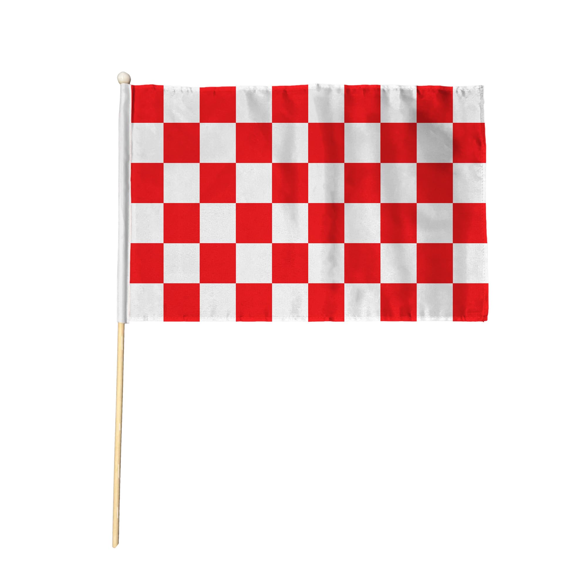 Flagtex Red and White Checkered Hand Waving Flags (18x12 Inch) 2 Pack - Premium Wooden Stick Hand Flags with Natural Wood Poles for Football Sports Events Supporters Celebrations