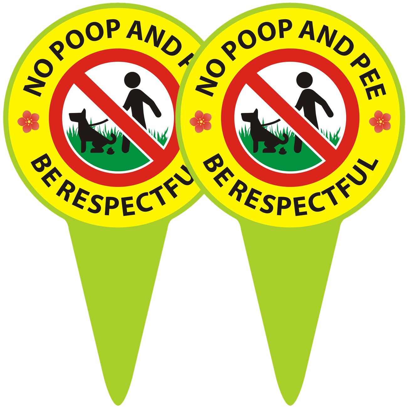 Odexmax No Pooping Dog Signs (2 Pack) - 11.8" x 5.9" Double Sided, UV Ink Printed, Anti-Rust Aluminum, Bright Green, Polite and Attention-Grabbing