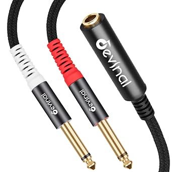 TRS to Dual TS Breakout Cable - 1/4" Female Stereo to Dual 6.35mm TS Male Adapter & 6.35mm Female to 2 x 1/4" Mono Y Splitter - 1 ft