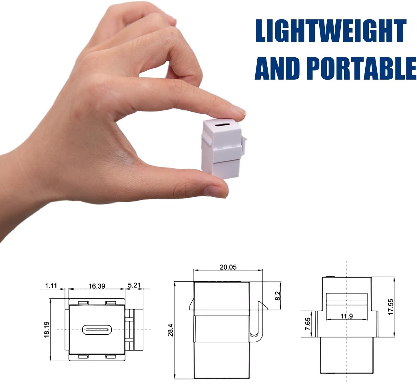 BERLAT USB C Keystone, USB C Keystone Jack Insert Adapters Female to Female Inserts Connector Interface Coupler Socket Adapter Port for Wall Plate Outlet Panel (3 Pack - White)