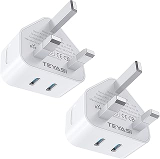 2 PACK USB C Plug Fast Charge,TEYASI 20W Dual Type C Wall Charger Plug For Apple iPhone Adaptor UK Fast Charging For iPhone 14/14 Pro/14 Pro Max/13/13 Pro/13 Pro Max/12/12 Pro/12 Pro Max/SE 2020/11Pro
