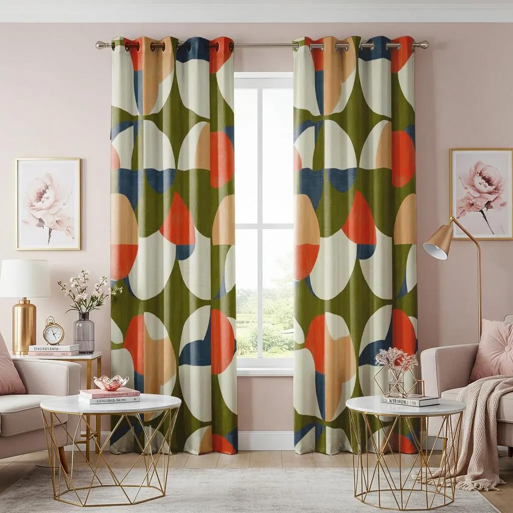 Rideaux rétro modernes vert olive pour décoration de salon chic