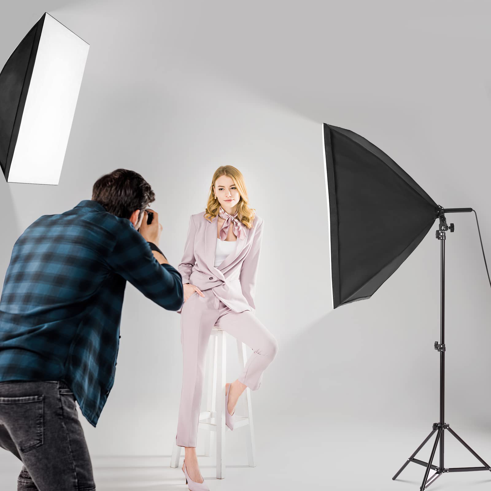 Kit Softbox Éclairage Photographie, 2 Softbox 50x70cm, 2 Ampoules LED, 2m Support Réglable, Kit Équipement de Studio pour Vidéo/Produits/Rétraits, Éclairage Doux Uniforme