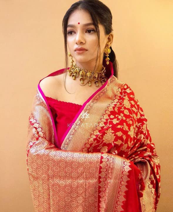 Image of Flosive Women's Kanjivaram Silk Saree With Handloom Weaving Work With Blouse Piece