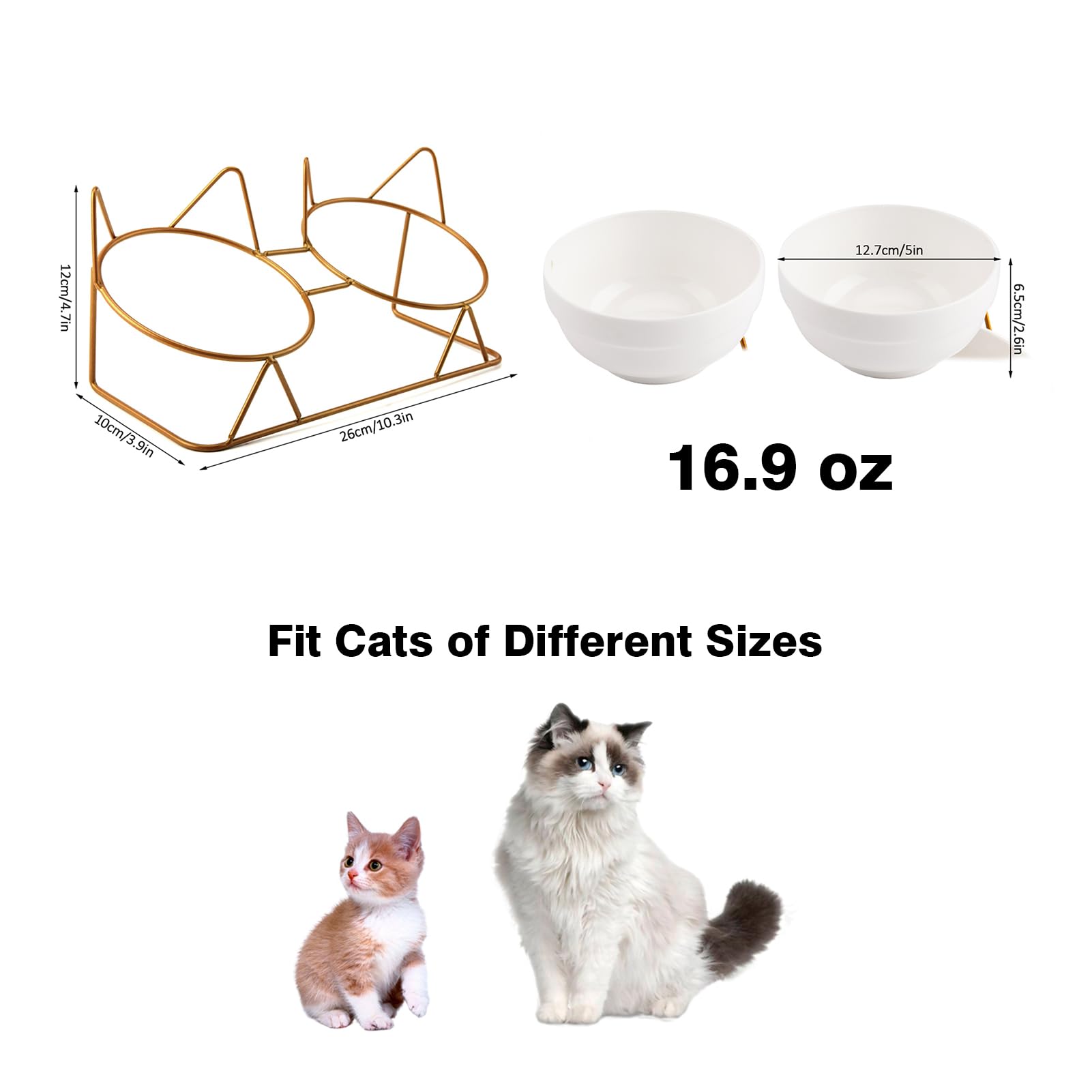 Trosetry Katzennäpfe, doppelte Keramik-Futternäpfe mit 15° geneigtem erhöhtem Ständer für Futter und Wasser, perfekt für Welpen, Katzen und kleine Hunde (Doppelschalen)