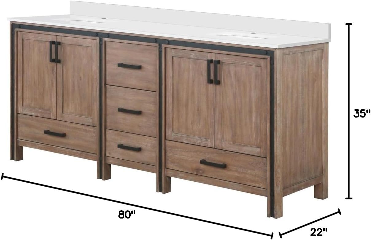 Ziva 80 in W x 22 in D Rustic Barnwood Double Bath Vanity and White Quartz Top