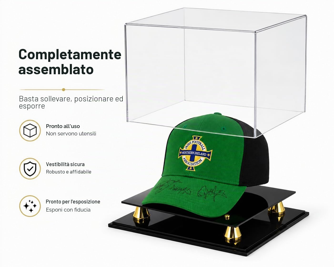 Katai Espositore per cappelli in acrilico, trasparente, resistente ai raggi UV, per berretti da baseball, calcio e softball, da collezione, con panno in microfibra