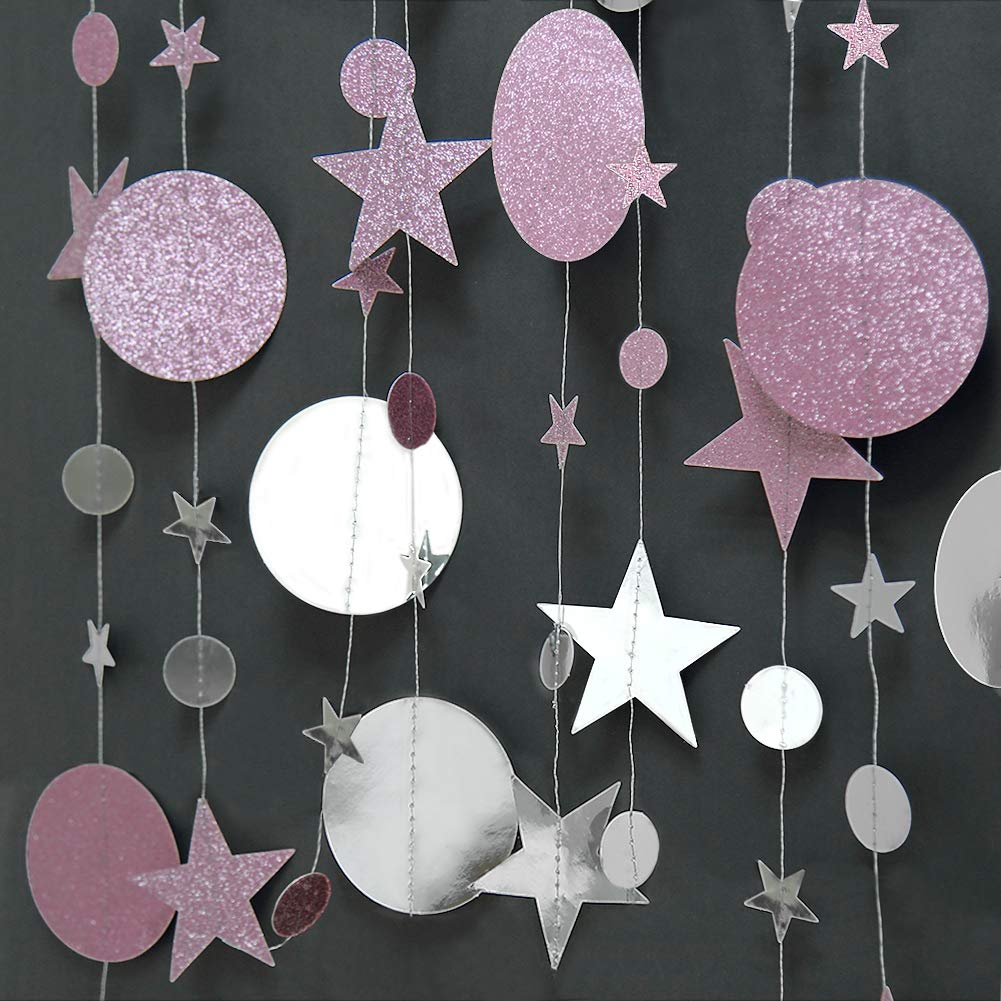 Guirnalda De Fiesta Brillante 4m Con Estrellas Y Purpurina - Para Cumpleaños, Bodas, Navidad