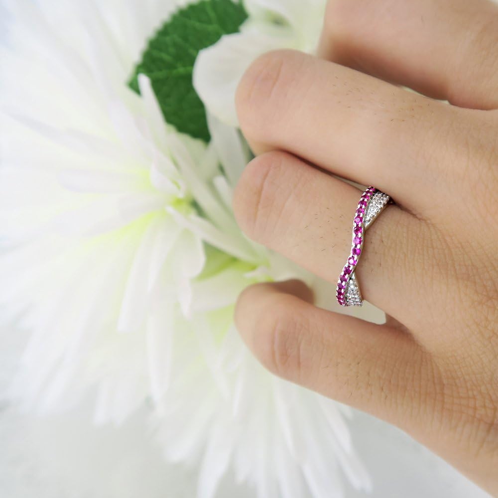 Dazzlingrock Collection Round Ruby & White Diamond Stackable Wedding Band Ring for Women in Solid Gold - Image 5