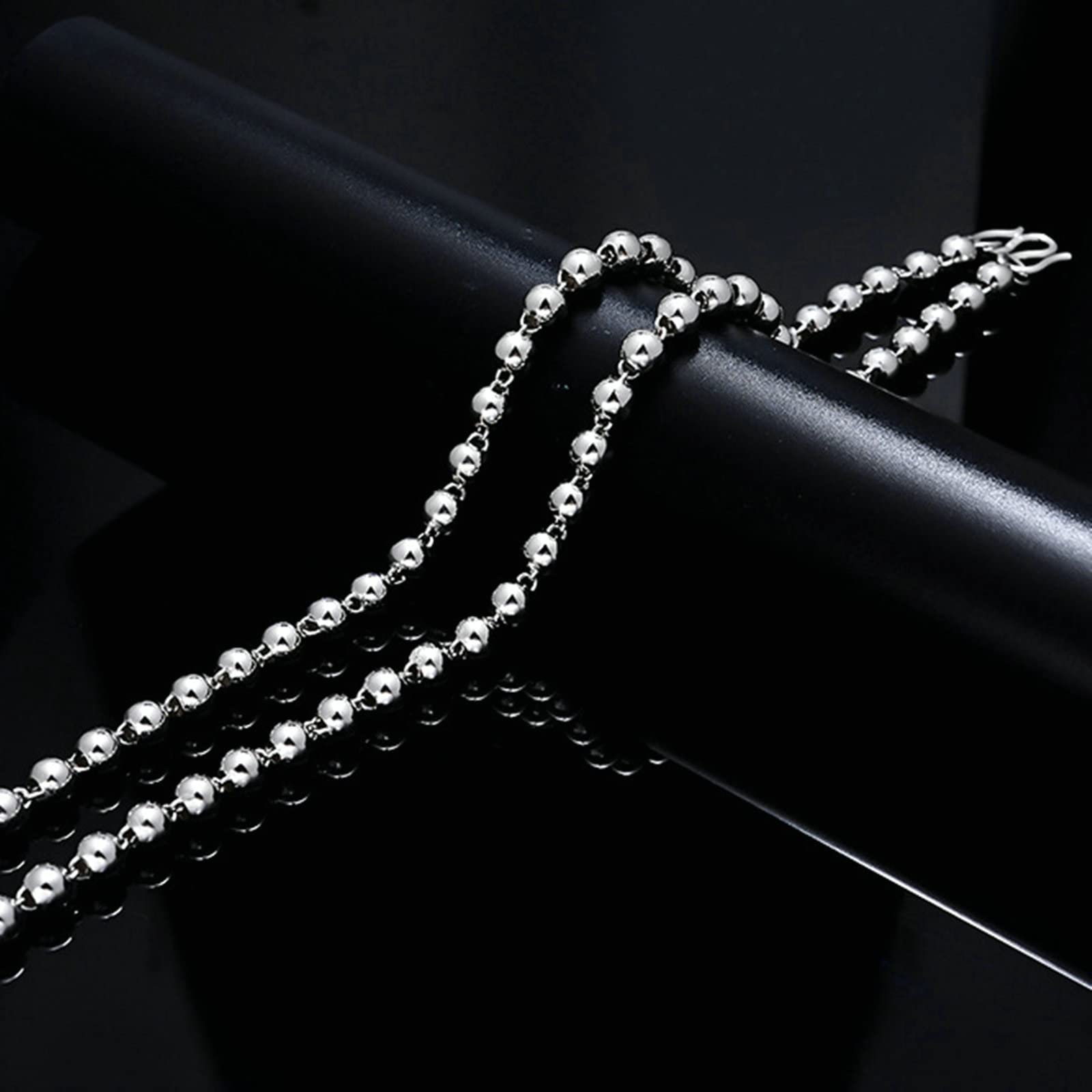 Collar de plata de ley para mujer, collar de hip hop, collar de cadena de bola para mujer, collares de