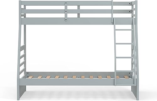 Miniatura 5 de Glenwillow Home Plana - Litera de madera maciza individual sobre individual mesita de noche colgante y nido en gris claro