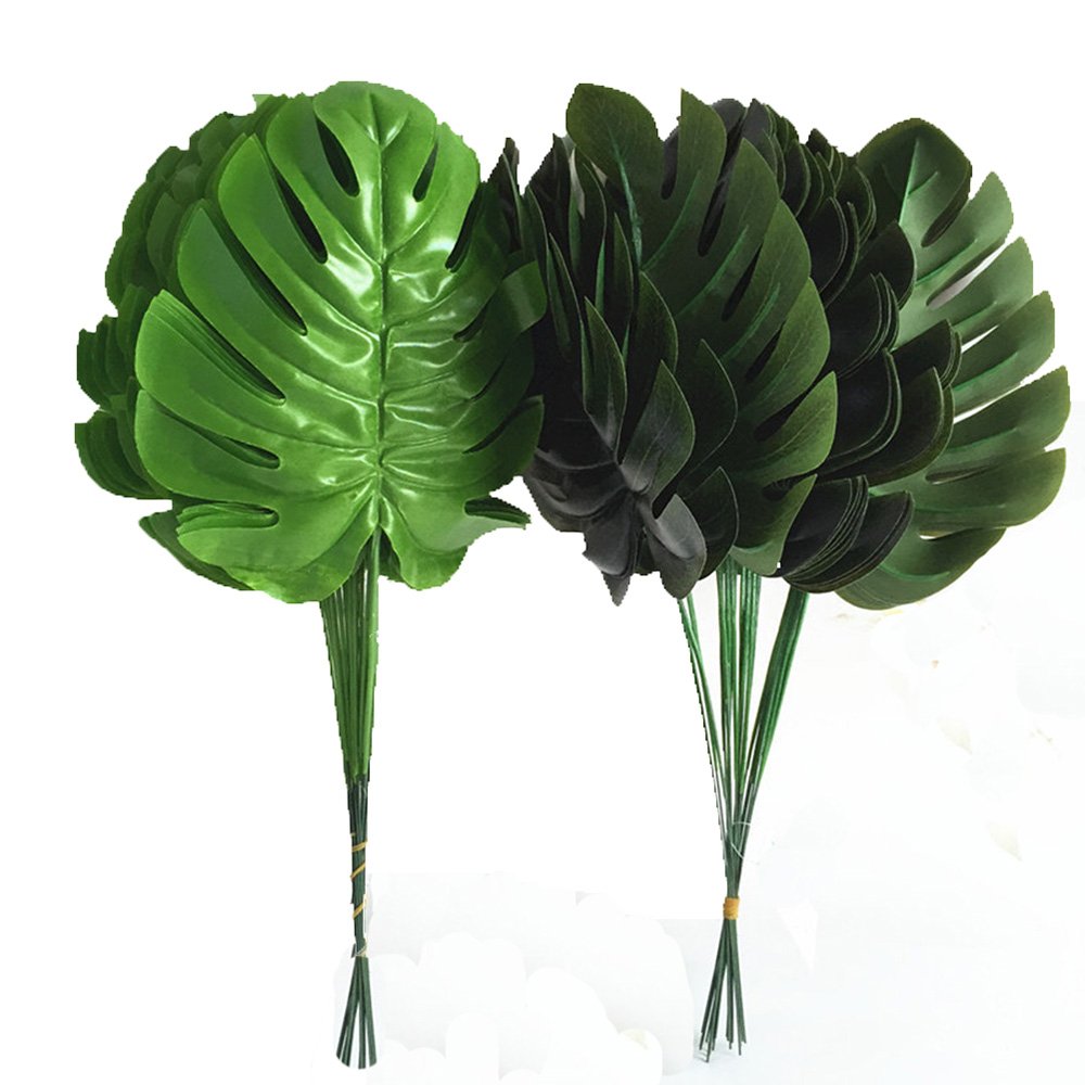 Lopkey Fake Silk Tropical Palm Leaves Artificial Turtle Leaf Green Plant,10pcs
