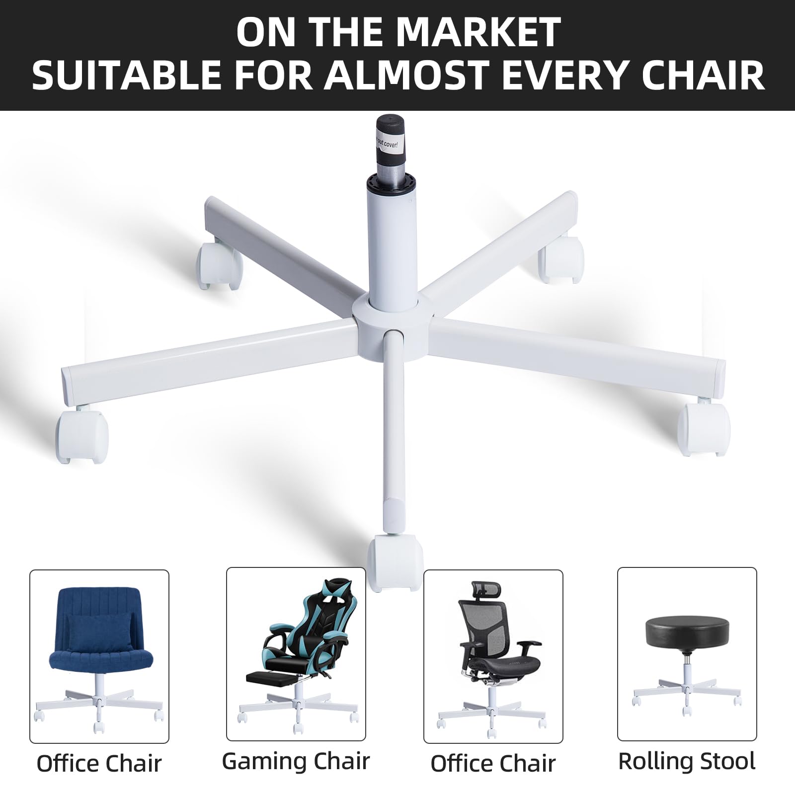 XSZD Base de silla giratoria ultra estable para oficina en casa, eficiente y segura para asientos con piernas cruzadas, fácil reemplazo de bricolaje con ruedas robustas (blanco, elevador de gas, base