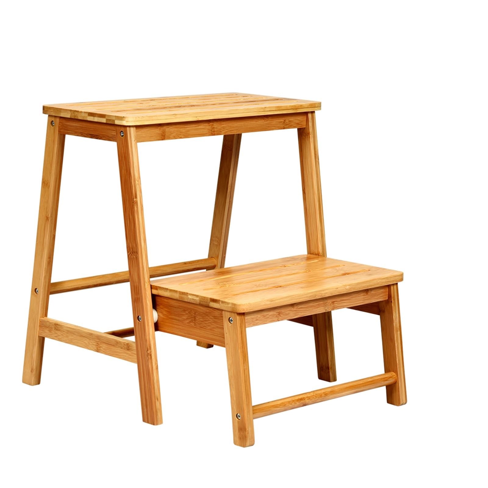 COSTWAY Sgabello Scala in Bambù Sedia Scaletta, Richiudibile Salvaspazio, Portata 100 kg, 45 x 51 x 48 cm (Naturale)