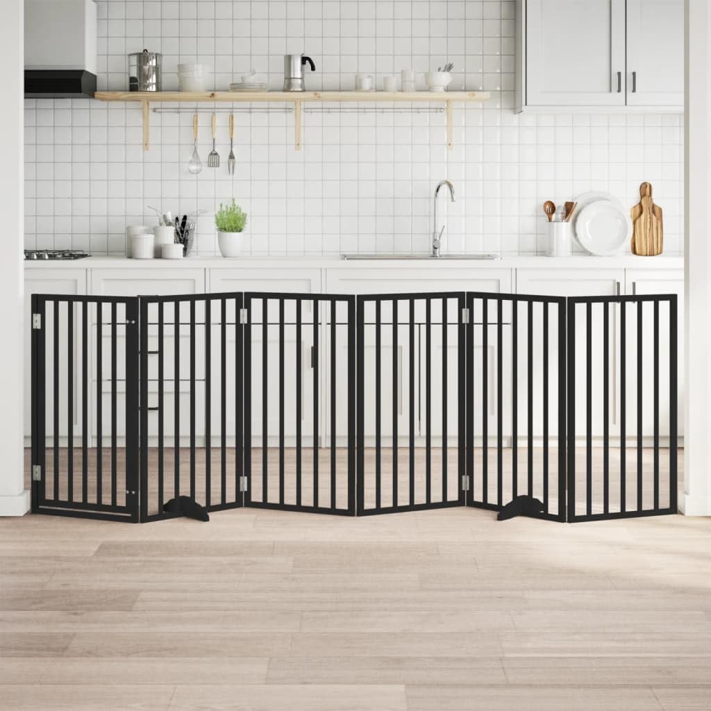 Homgoday Puerta para Perros Plegable 6 Paneles Madera álamo Negra 300 cm Barrera para Perros Plegable Valla para Mascotas Pequeña Barrera de Seguridad para Escalera Pasillo